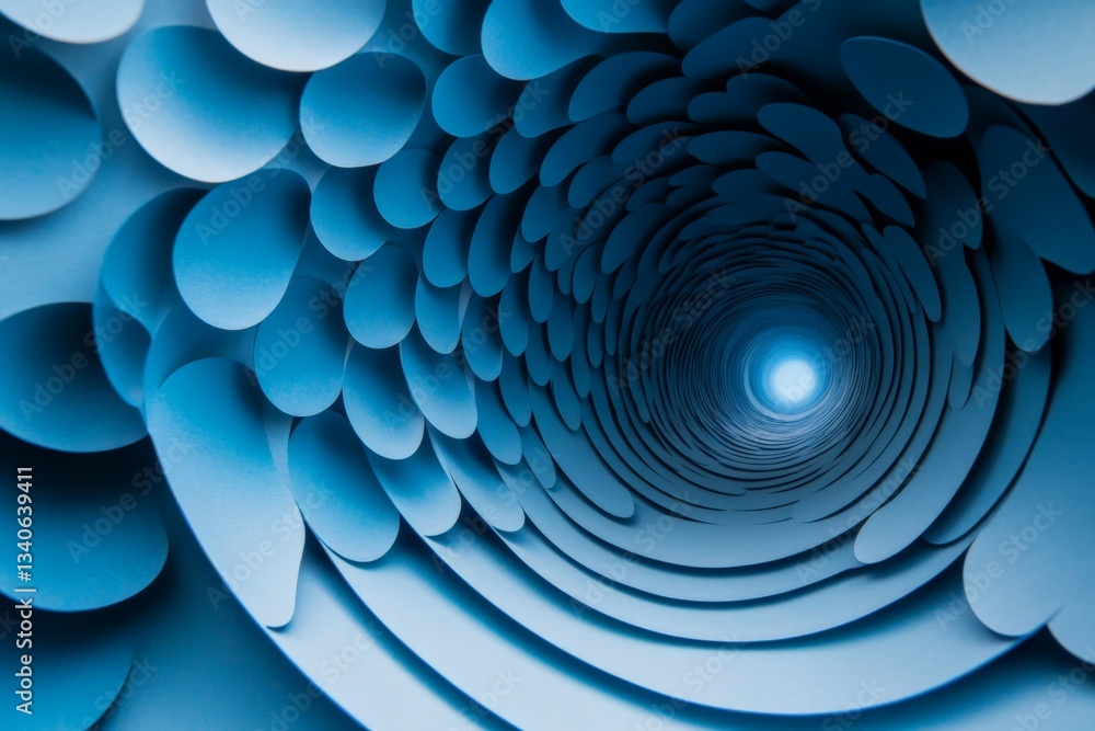 Fototapete unique blue abstract spiral structure created from layered materials in a creative design setting