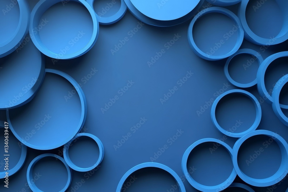 Poster Circles of various sizes create a modern abstract design on a blue background