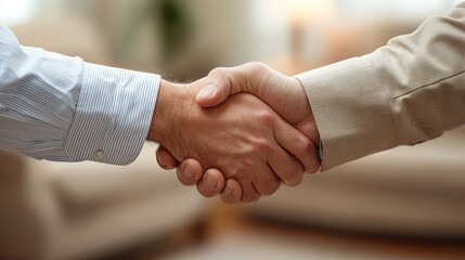 Close-up of business handshake between two caucasian adult males