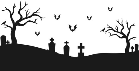 Spooky Halloween Graveyard Silhouette