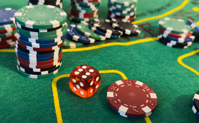 Casino chips and dice view.