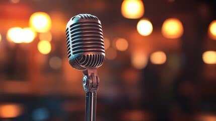Vintage Microphone on Stage - Warm Night Vibes