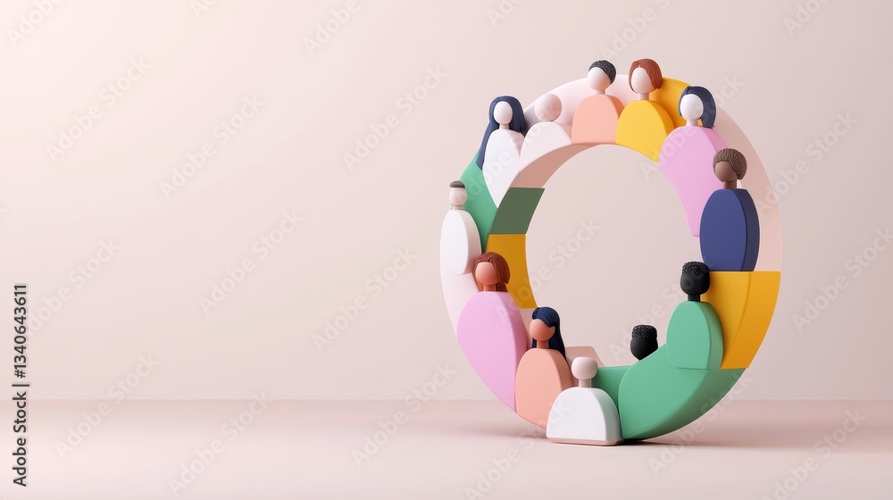 Poster a colorful circular sculpture featuring abstract human figures, symbolizing community and connection