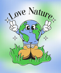 Vintage motivation poster or card design template with walking happy cute Earth planet character mascot with better days ahead caption for t shirt print. Vector illustration