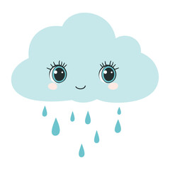 Fototapeta premium Cute rain cloud with blue eyes drawing cartoon design vector