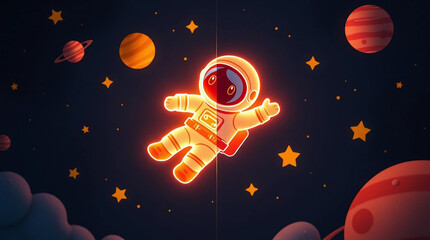 Cartoon astronaut glowing against a backdrop of stars.
