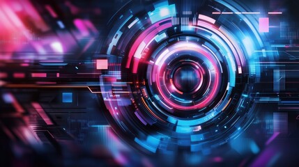 Obraz premium Futuristic digital interface with glowing circular elements in cyberpunk colors. High-tech design, innovation