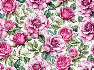 Pink Rose Floral Pattern: Summer Garden Design for Wallpaper, Textile & Invitations