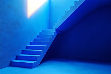Fototapeta premium Unique blue staircase illuminated by natural light in a minimalist interior space