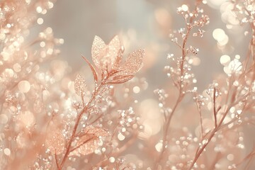 Naklejka premium Sparkling Rose Gold Glitter Leaves & Branches Elegant Bokeh Background