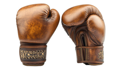 Vintage boxing gloves lying side by side in a studio setting