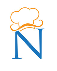 Initial Letter N Chef Hat Symbol For Restaurant Logo Design Vector Template