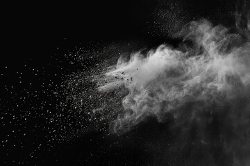 Dynamic explosion of white powder on black background