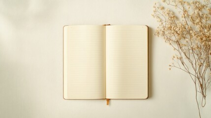 Open Notebook with Dried Flowers: A Minimalist Aesthetic