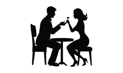 Couple Dining Table Wine Silhouette