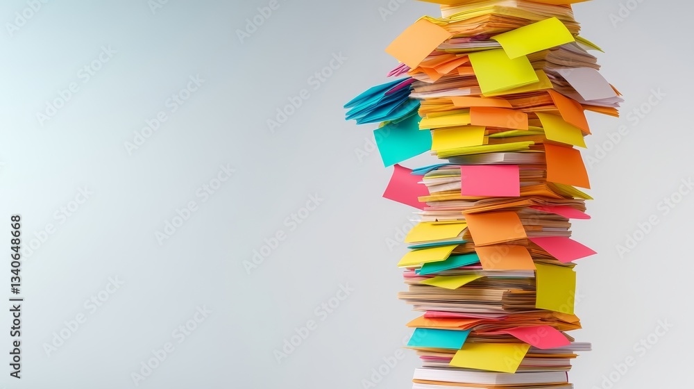 Poster stack of colorful sticky notes piled on top of each other. the notes are of various sizes and colors