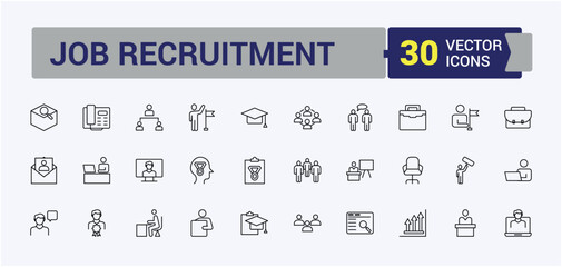Recruitment linear icon collection. Contains such icon as job, employment, headhunting, hiring and more. Job recruitment sign and Symbol. Recruit linear icon collection. Vector illustration.