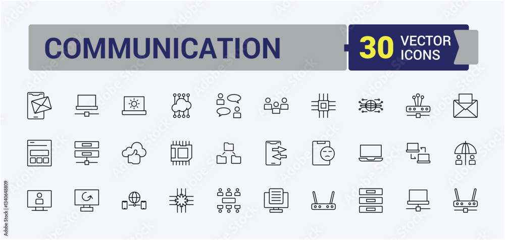 Poster networking icon set. contain linear sign net, technology, telecom, server, communication, internet, 