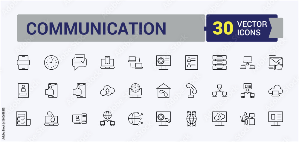 Poster networking icon set. contain linear sign net, technology, telecom, server, communication, internet, 