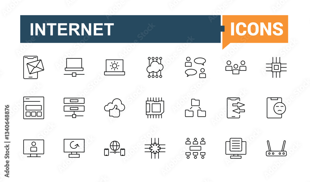 Poster networking icon set. contain linear sign net, technology, telecom, server, communication, internet, 
