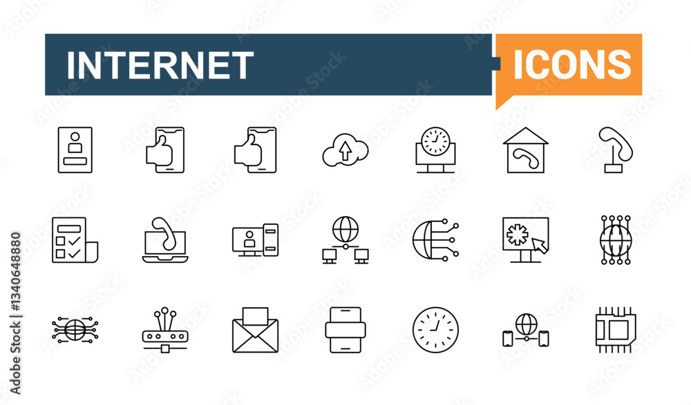 Poster networking icon set. contain linear sign net, technology, telecom, server, communication, internet, 