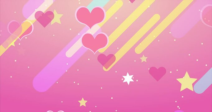 Flowing Hearts and Stars.　Cute and Dreamy Motion Background. Repeatable footage.