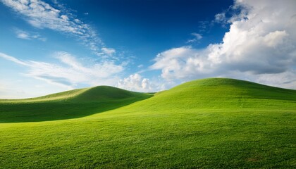 nature green grass hill with blue sky and clouds landscape