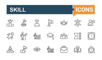 Skill linear icon. Contains such icon as communication, intelligence, person, solving. Creativity and ability isolated icons. Knowledge vector icon set. Pixel perfect. Editable vector.