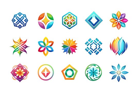 Collection of colorful flower and geometric shapes, icons, vector, logos - Powered by Adobe