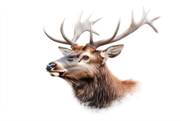 Fototapeta premium Detailed close-up of a red deer head with large antlers. Wildlife conservation and nature photography