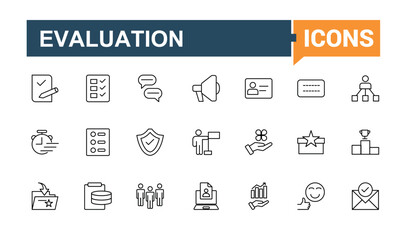Survey icon collection. Includes thin line question, questionnaire, feedback, experience, quiz, poll, checklist and more. Outline icons. Report icon set. Editable stroke vector art.