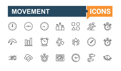 Velocity vector icon set. Contains related to speed, move, fast, performance, move, running, and more. Collection for mobile and web apps. Accelerate vector icon set. Editable vector art.