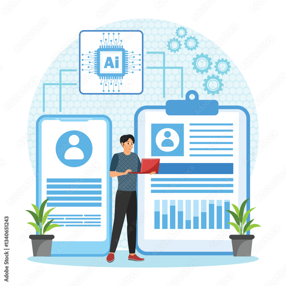 Poster ai-driven market research concept. artificial intelligence analyzing and processing user data.