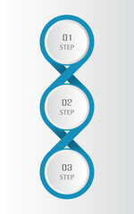 Blue infographic template with 3 steps, options, parts or processes. Presentation of teamwork or business processes. Concept of molecule or infinity sign.