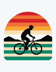 Fototapeta premium silhouette of a cyclist retro striped vintage