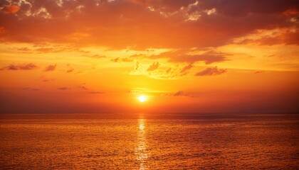 Obraz premium evening sky vertical with sunset over sea orange sunlight on sun dawn golden hour sky background