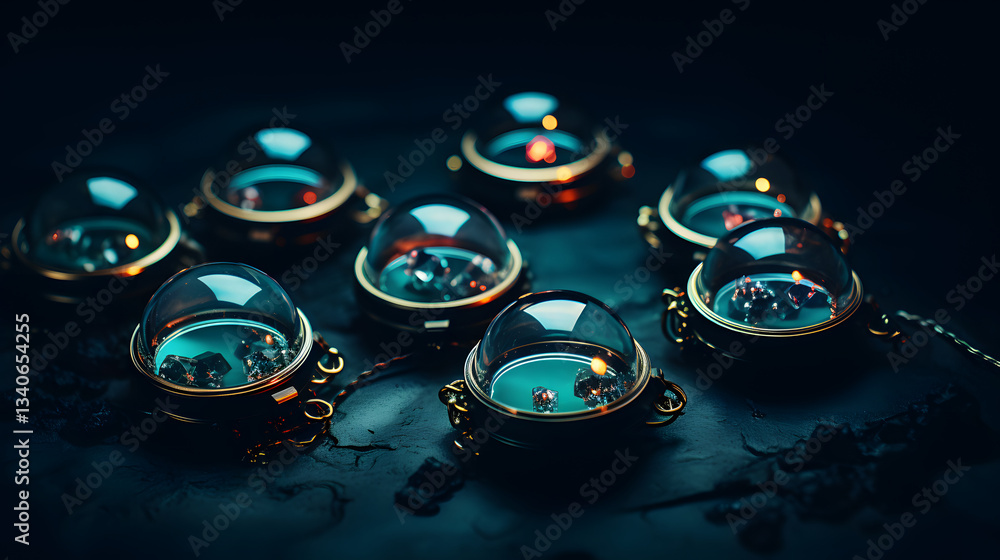 Poster captivating display of shiny glass objects reflecting light in a modern minimalist setting creating 