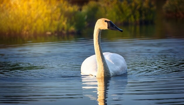 the trumpeter swan cygnus buccinator on the lake beautiful north american species of swan native species of north america