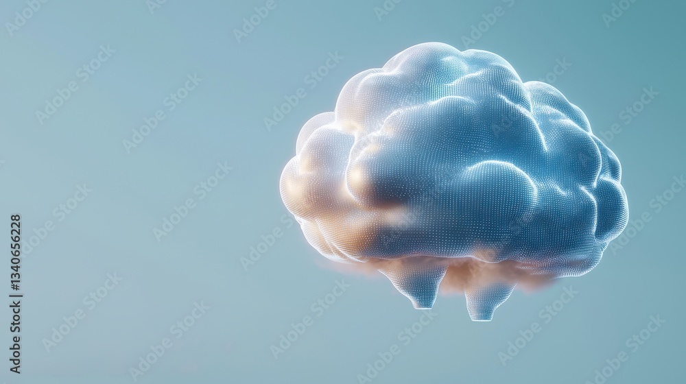 Poster a digital representation of a brain, showcasing a network of glowing connections against a soft blue