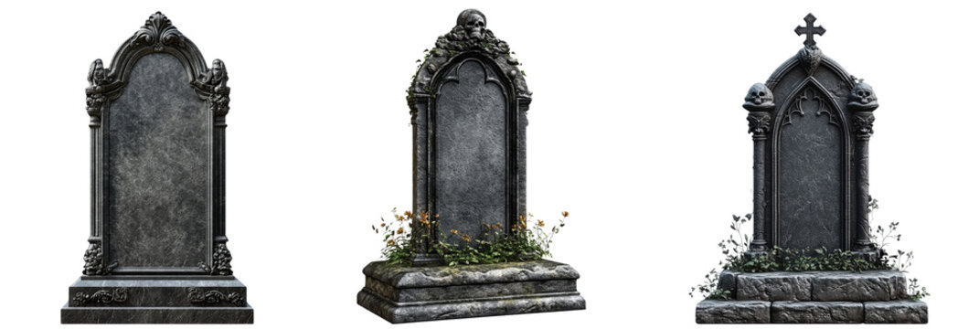 stone grave markers set on transparent background