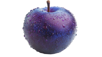 Fresh purple plum glistening with droplets of water, ripe and ready to savor in bright light
