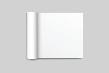 Vector 3d Magazine blank cover with rolled white paper pages mockup isolated on background. Folded sheets for the business presentation, journal, notebook, booklet, brochure, catalogue or a publisher
