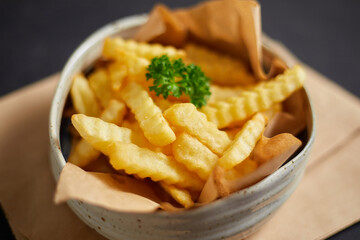 Close up Crispy tasty french fries