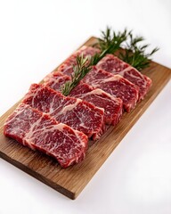 Obraz premium Premium Korean Hanwoo Beef on Artisanal Wooden Board