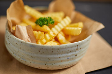 Close up Crispy tasty french fries
