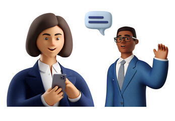 3D Man trying to get attention of businesswoman