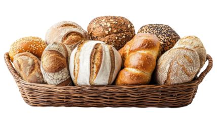 Varied artisan breads displayed in a rustic basket ready for indulgence