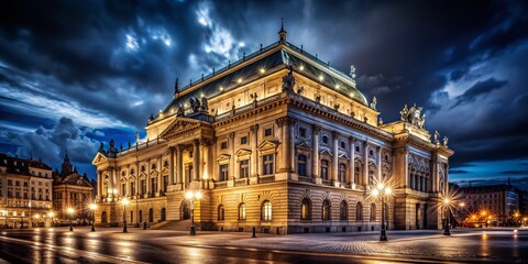 Fototapeta premium Prague National Opera House Night Minimalist Architecture