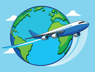 Vsai airplane flying around the world representing international travel and tourism