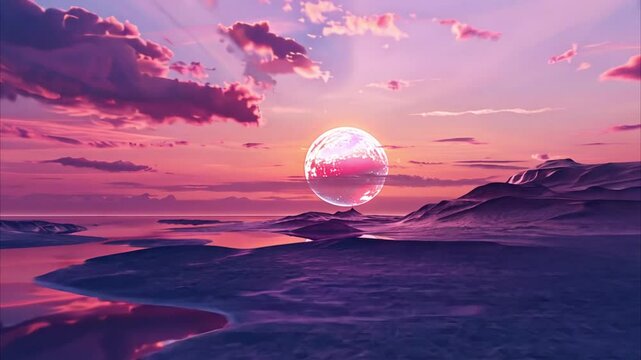 Sunrise moonlight reflecting on the water and a beautiful sky full of clouds and stars 4K Videos